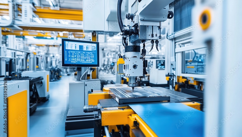 In the high-tech production workshop, there is an assembly line with modern machines In the high-tech production workshop, there is an assembly line with modern machines