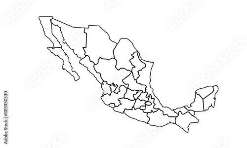Vector Doodle white Mexico map isolated background.