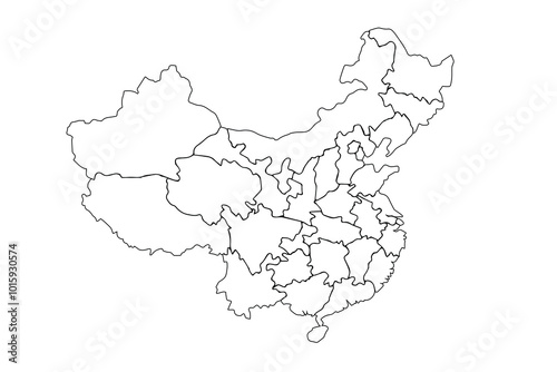 China map outline black vector.