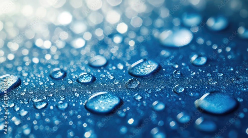 Water droplets on a blue surface. Perfect for designs needing a fresh, clean, and modern look. Water droplets on a blue surface. Perfect for designs needing a fresh, clean, and modern look.