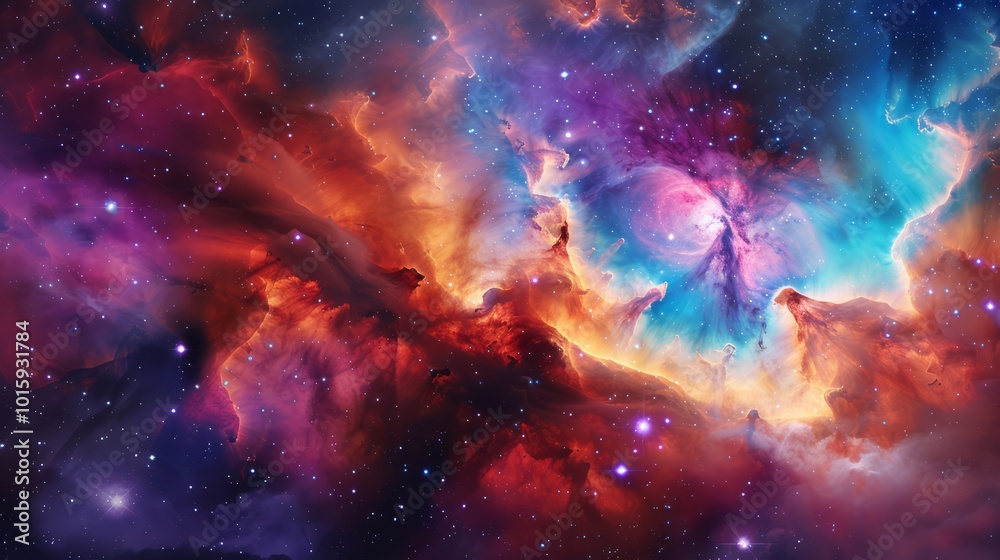 Naklejka premium Watercolor Galaxy with Vibrant Colorful Patterns