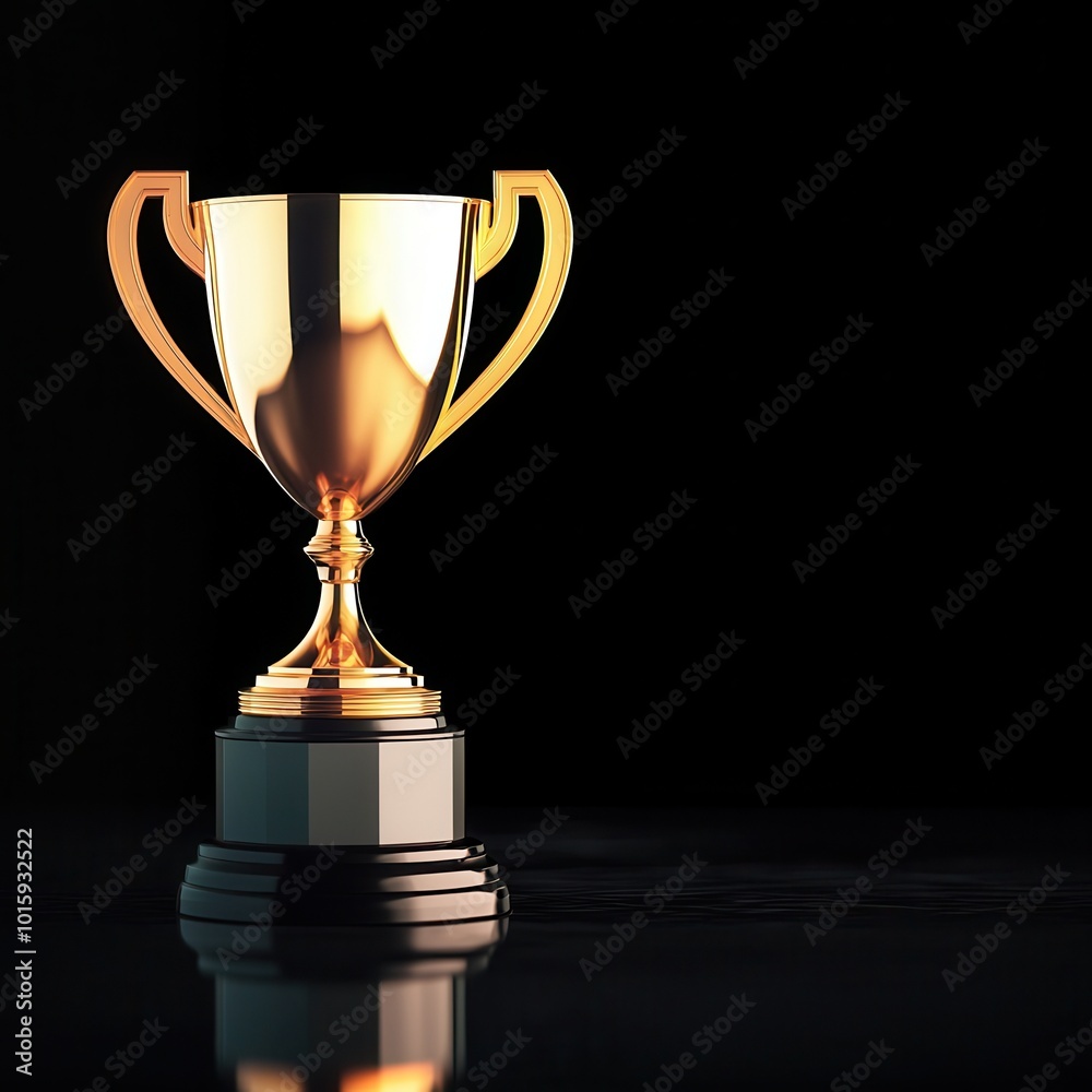 Golden trophy on a black background, symbolizing victory and achievement. Golden trophy on a black background, symbolizing victory and achievement.