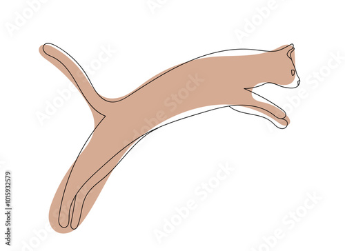 cat drawn with one line. cat jumping on a white background.