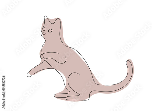 cat drawn with one line. cat stands on its hind legs in a minimalist style on a white background.