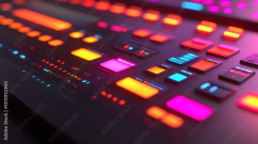Futuristic Control Panel with Illuminated Buttons and LEDs Futuristic Control Panel with Illuminated Buttons and LEDs