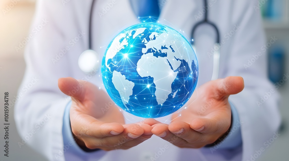 Doctor Holding Global Network Globe Healthcare Technology and Innovation Doctor Holding Global Network Globe Healthcare Technology and Innovation