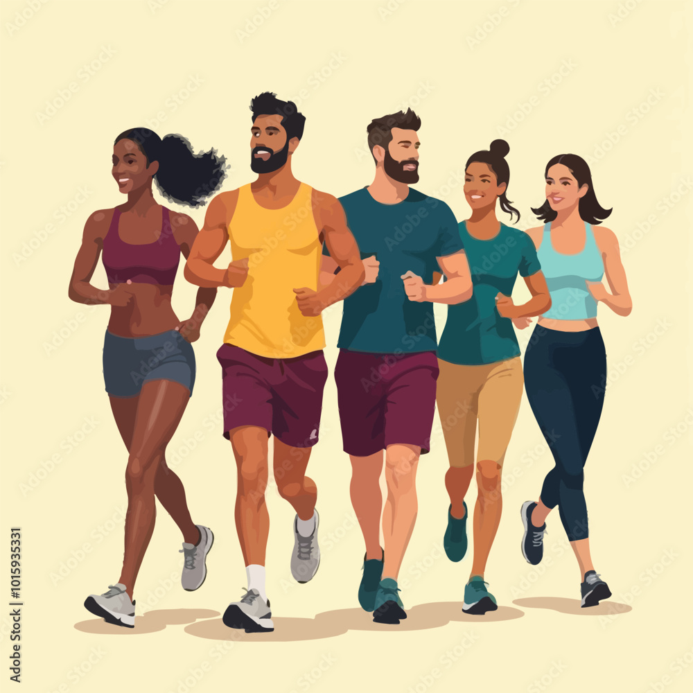 Fototapeta premium People Exercising As Group For Fitness Wellbeing In A Park Flat Character Illustration