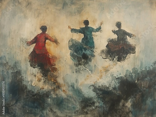 Three Figures in Motion: A Contemporary Expressionist Painting