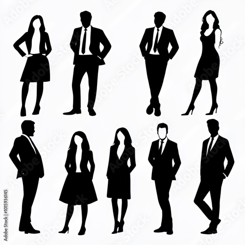 business people silhouettes on an isolated white background