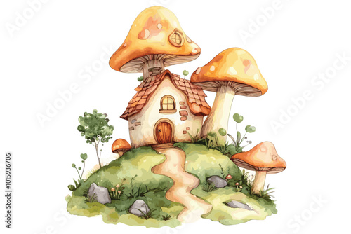 Watercolor Mushroom Wonders, Mystical Mushroom Vector Art, photo