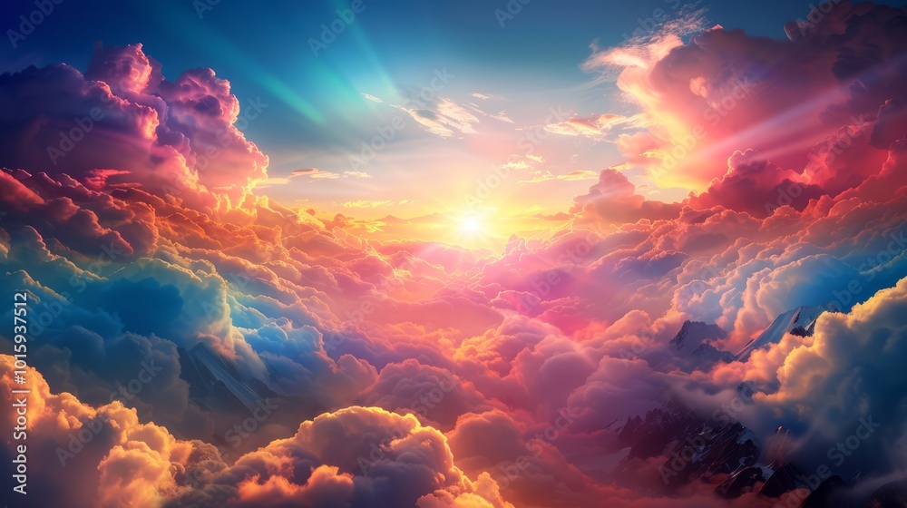 Naklejka premium Dreamlike Valley with Colorful Mountains at Sunset