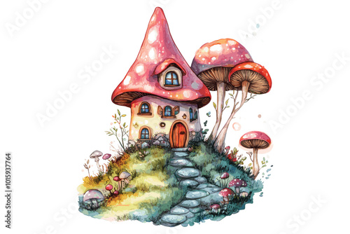 Watercolor Mushroom Wonders, Mystical Mushroom Vector Art, photo