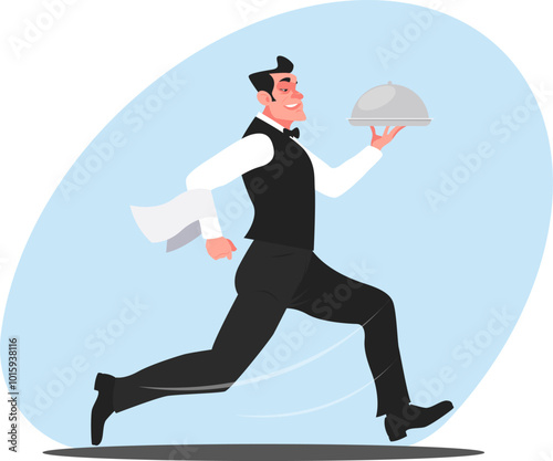 male waiter rushes a customer with an order