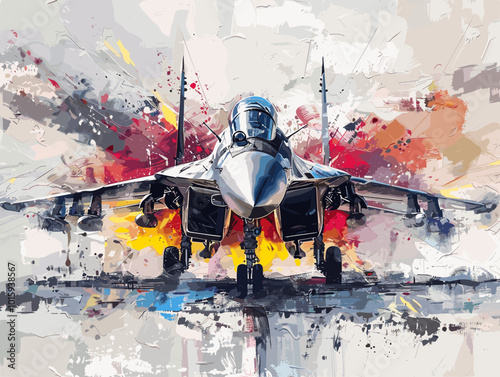 Fighter jet fighter jet aircraft illustration painting background. Military jet fighter jet in flight.
