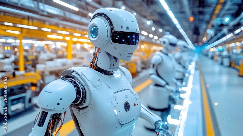 Futuristic Robot Assembly Line in Modern Factory