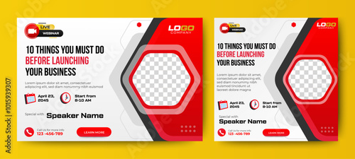 Online Business live webinar banner invitation and social media post template. Business webinar invitation design. Vector