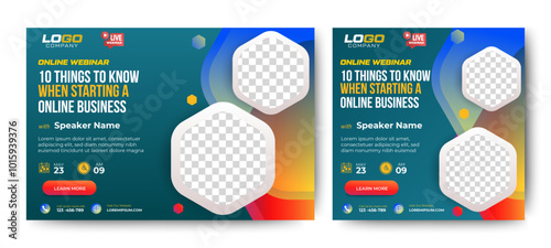 Business Steps Conference live webinar banner invitation and social media post template. Abstract background cover. Business webinar invitation design.