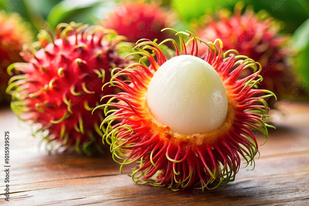 A rambutan with hairy red skin. A rambutan with hairy red skin.