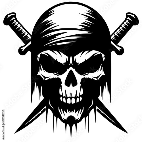 Skull silhouette with two swords vector design
