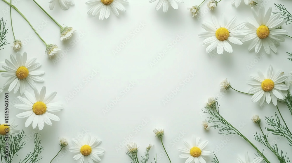 Fototapeta premium Chamomile white beaty bloom flower frame rounded copy space white background