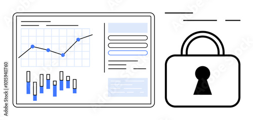 Bild auf Leinwand A graph and bar chart with a lock icon