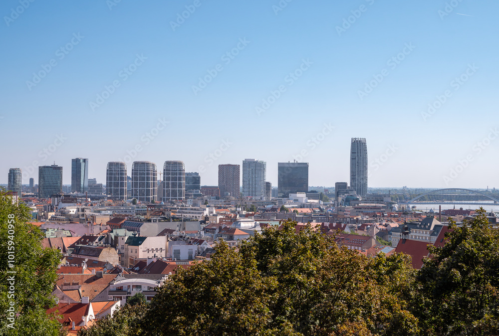 Fototapeta premium Scenic view of Bratislava from the Bratislava Castle Terrace. From that place, the city is in the palm of your hand.