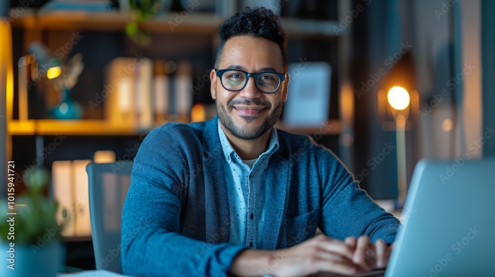 Fototapeta premium Attending Virtual Networking in a Modern Business Studio