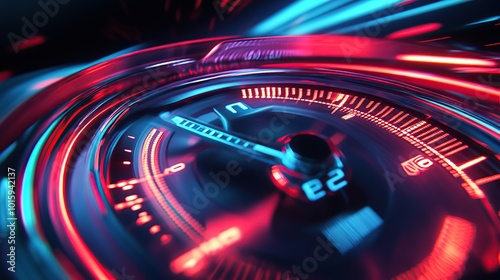 High-speed car speedometer with a blurred background, speed concept