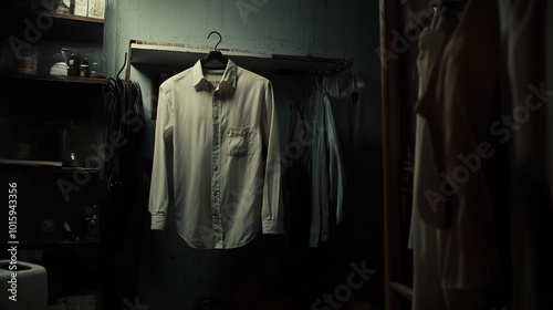 White Shirt Hanging in a Closet - Minimalist Interior Design