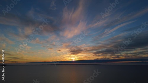 Scenic Sunset With Dramatic Sky In Tuktoyaktuk, Northwest Territories, Canada - Drone Shot photo