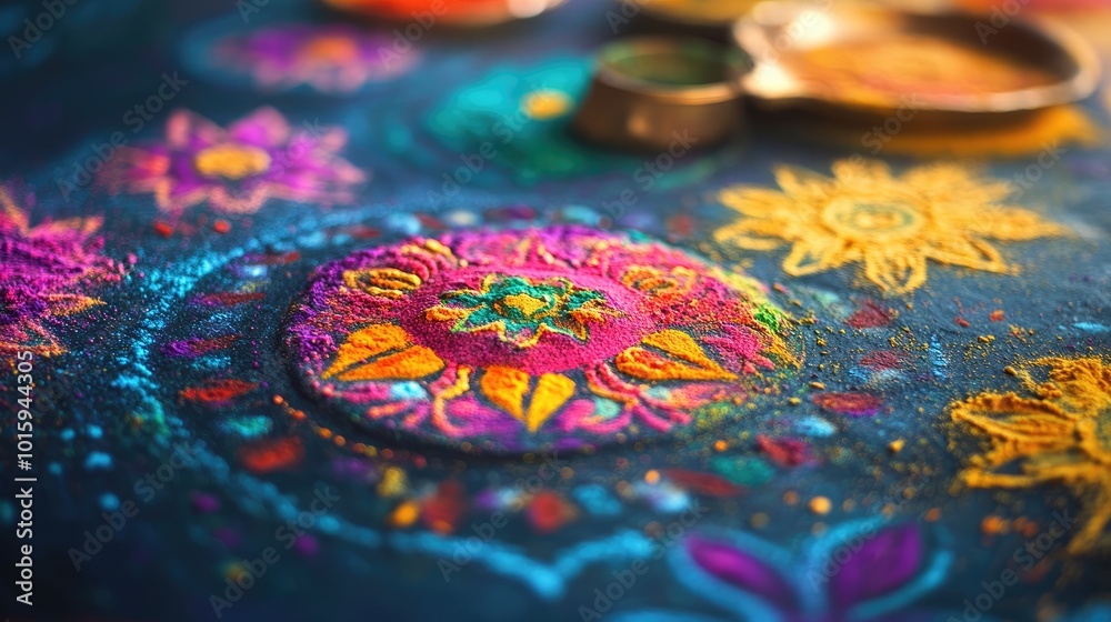 Intricate Rangoli art made from colorful powders, showcasing traditional Indian artistry, perfect for festive home decorations. Intricate Rangoli art made from colorful powders, showcasing traditional Indian artistry, perfect for festive home decorations.