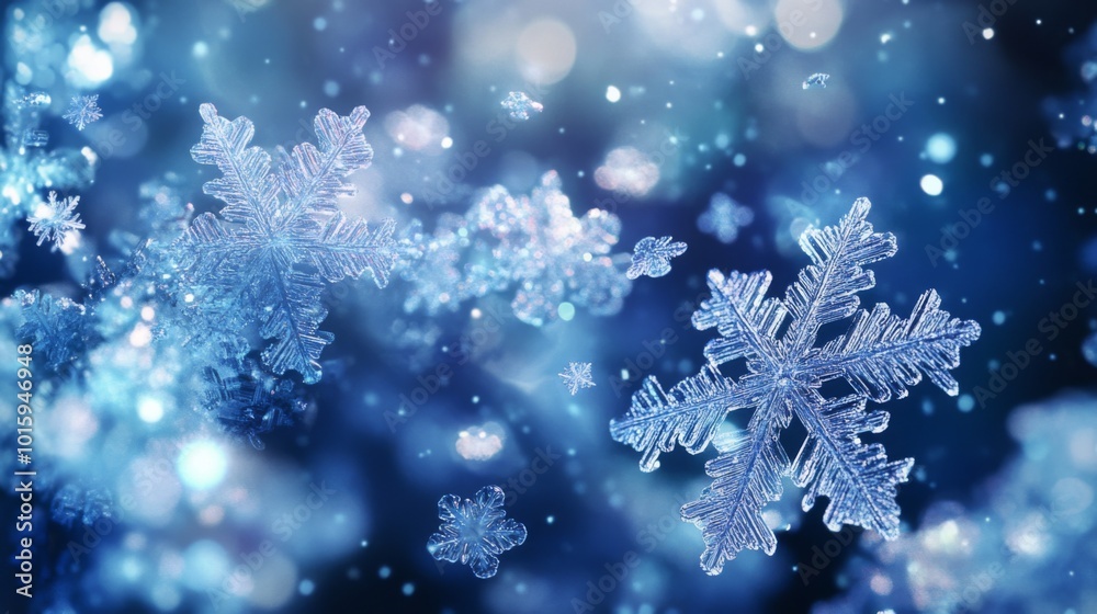 A beautiful abstract image of snowflakes falling on a blue background. A beautiful abstract image of snowflakes falling on a blue background.