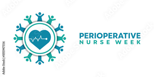 Perioperative Nurse Week. Heart and peoples. Great for cards, banners, posters, social media and more. White background.