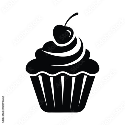 A black and white cupcake silhouette vector illustration. Clean and smooth shape.