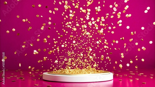 golden confetti on dark background photo