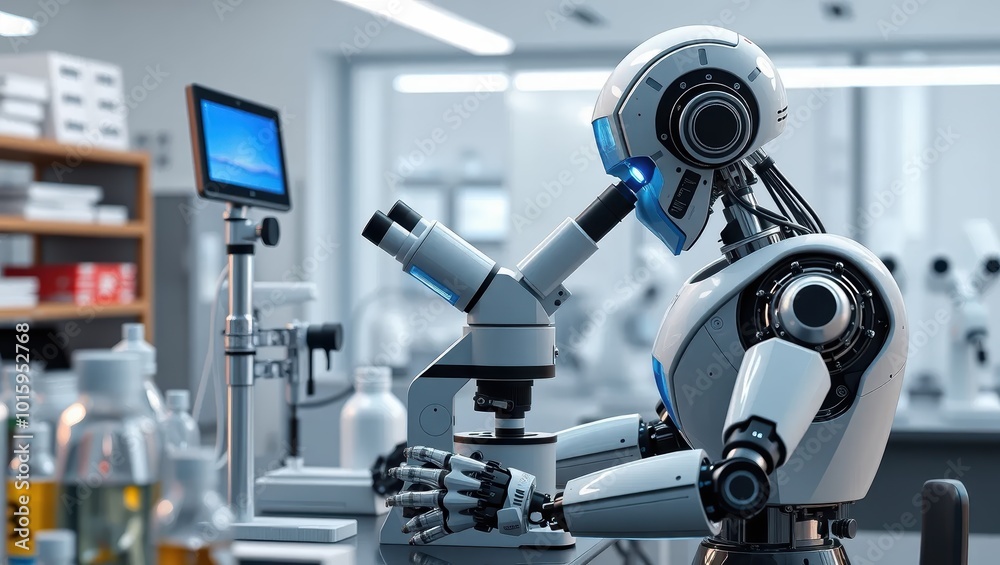 Robot Scientist Using a Microscope in a Lab Robot Scientist Using a Microscope in a Lab