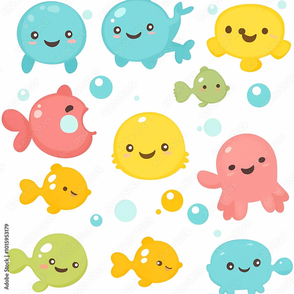 Playful Underwater World with Smiling Dolphins and Friends Playful Underwater World with Smiling Dolphins and Friends