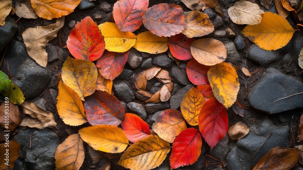 Autumn leaves in shades of red, orange, and yellow, forming an intricate spiral on the earthy forest floor, creating a serene natural artwork Autumn leaves in shades of red, orange, and yellow, forming an intricate spiral on the earthy forest floor, creating a serene natural artwork