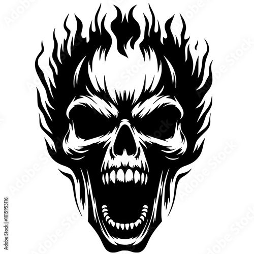 Burning skull silhouette vector design