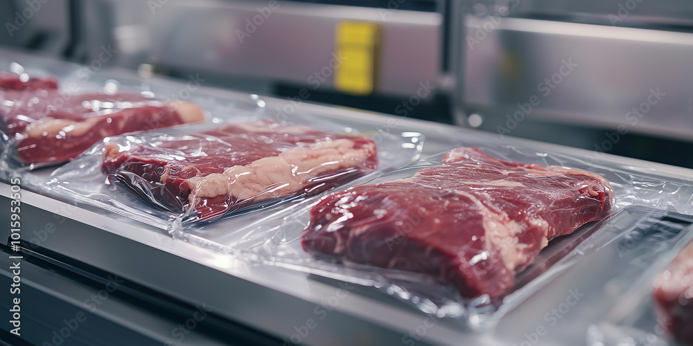 Raw meat cuts packaged in vacuum-sealed plastic, highlighting freshness, preservation, and the preparation of premium cuts for cooking and meal prep. Raw meat cuts packaged in vacuum-sealed plastic, highlighting freshness, preservation, and the preparation of premium cuts for cooking and meal prep.