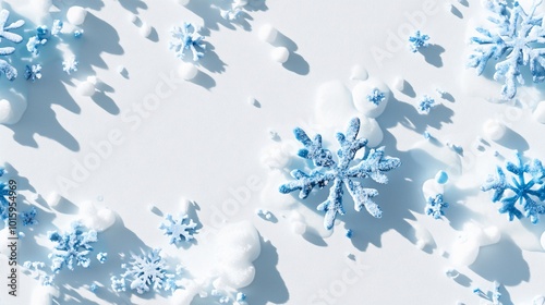 Soft Blue Watercolor Snowflakes on White Background