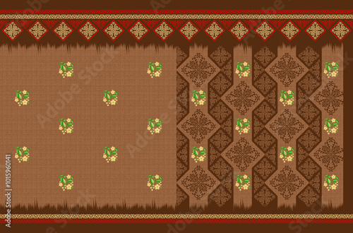 Textile cotton printed sari design for woman wear illustration background with multi colored