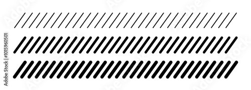 Slash line border. Diagonal parallel lines divider strip. Tilt strip geometric abstract border. Slash divider. Vector illustration isolated on white background.