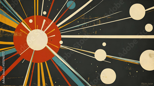 Abstract Background with Circles and Lines on Black Background