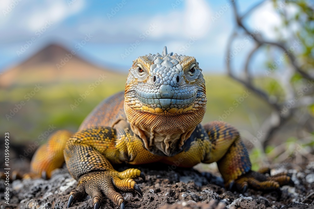 Obraz premium Lizard is standing on a rock