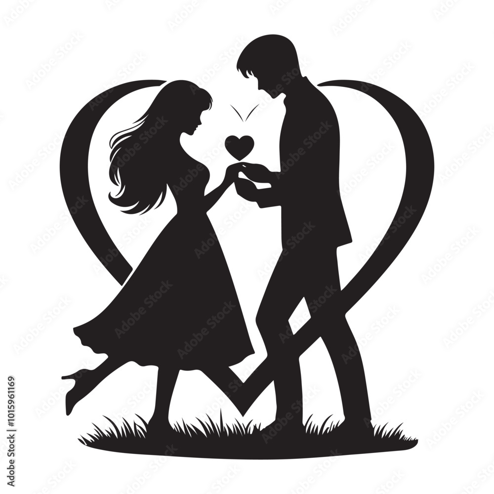 Valentine Couple with Bird Icon Silhouette Logo Vector on White Background Valentine Couple with Bird Icon Silhouette Logo Vector on White Background