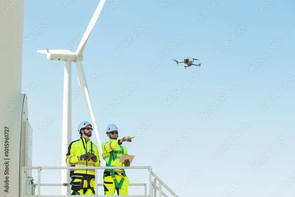 Team of electrical engineer is perform the inspection and maintenance of electric generating windmill turbine. Team of electrical engineer is perform the inspection and maintenance of electric generating windmill turbine.