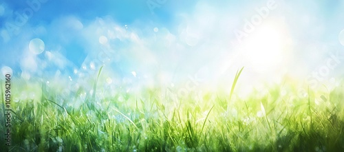 blue sky with sun and white clouds, background, blurred