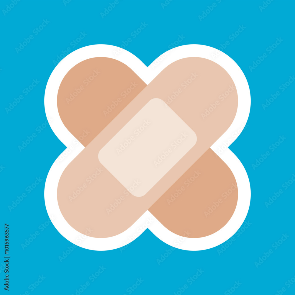 Brown cross adhesive plaster bandage elastic medical tape icon on blue background flat vector design Brown cross adhesive plaster bandage elastic medical tape icon on blue background flat vector design