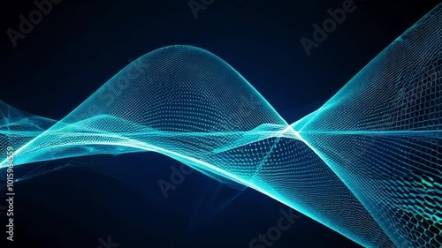 A beautiful abstract wave background with a technological artificial intelligence network texture effect, silver and neon blue, rendered in 3D